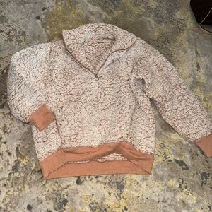 Express Cream and Tan Sherpa Long Sleeve Top